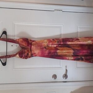 FAVIANA Couture Burgundy Lined Maxi Prom Dress Open/Tie Back Beaded Straps 2